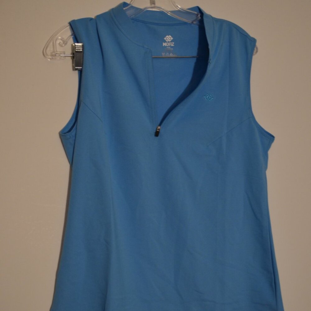MOFIZ Polo Shirt Sleeveless Blue 1/3 Zip Front Stretch Cotton-Nylon-Elastane M
